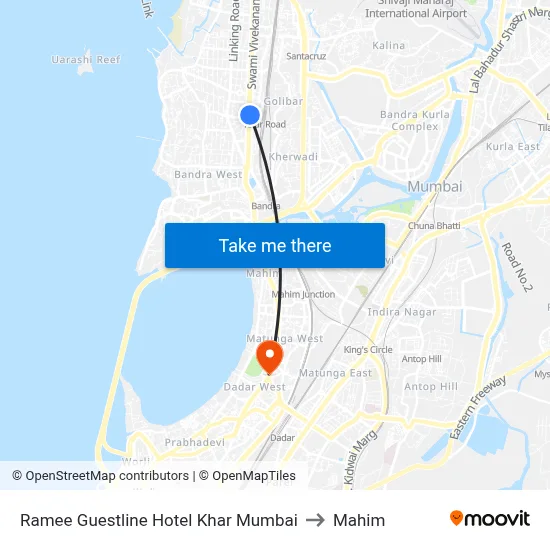 Ramee Guestline Hotel Khar Mumbai to Mahim map