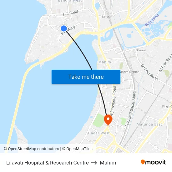 Lilavati Hospital & Research Centre to Mahim map
