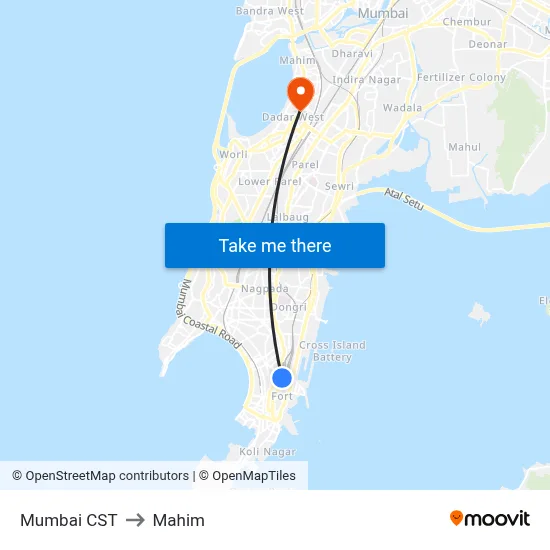 Mumbai CST to Mahim map