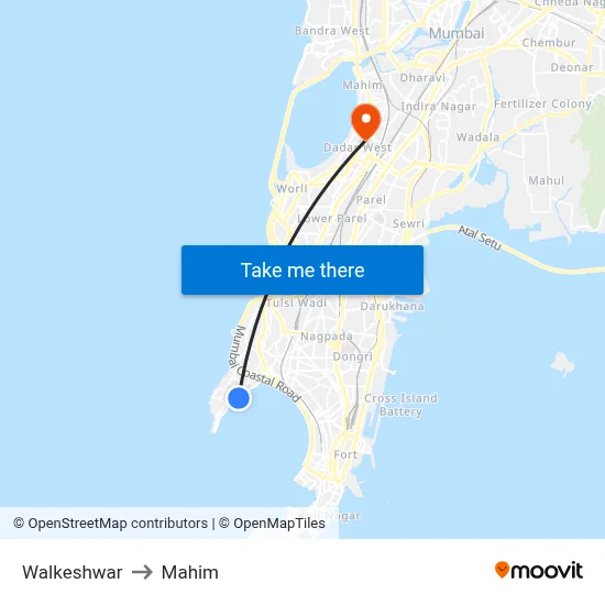 Walkeshwar to Mahim map