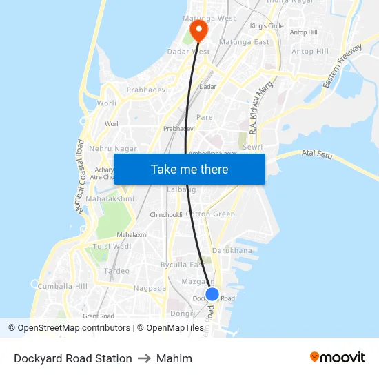 Dockyard Road Station to Mahim map