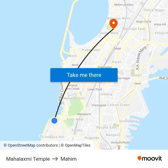 Mahalaxmi Temple to Mahim map