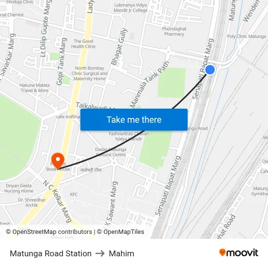 Matunga Road Station to Mahim map