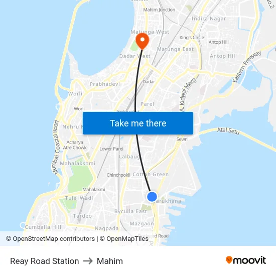 Reay Road Station to Mahim map