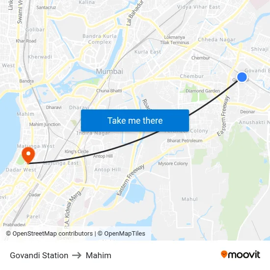 Govandi Station to Mahim map