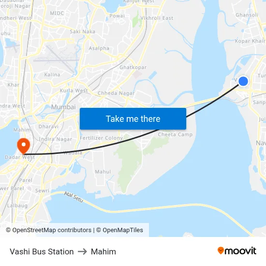 Vashi Bus Station to Mahim map