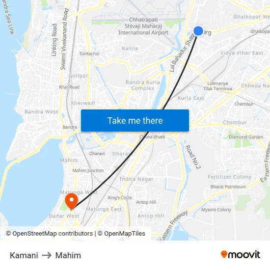 Kamani to Mahim map