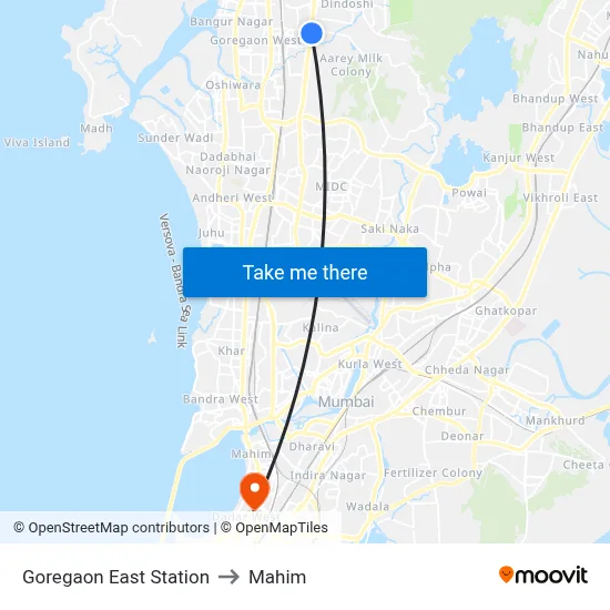 Goregaon East Station to Mahim map