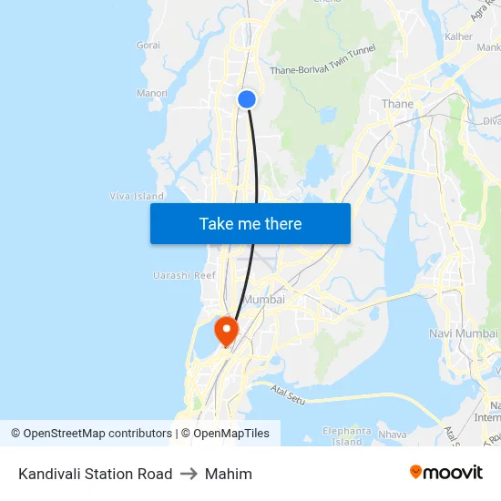 Kandivali Station Road to Mahim map