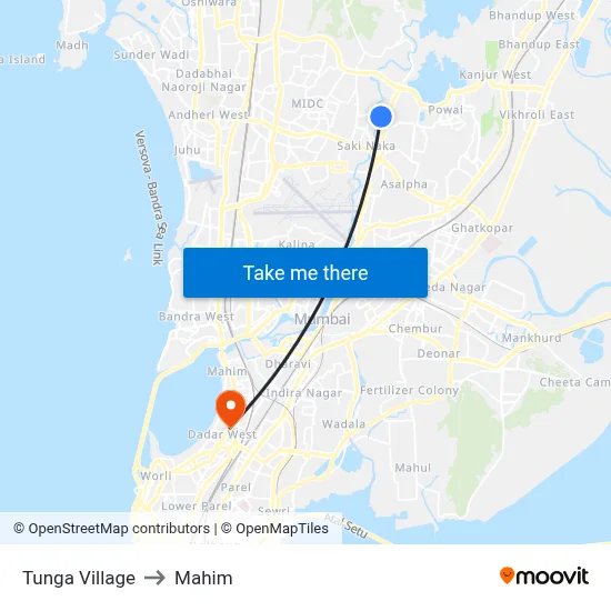 Tunga Village to Mahim map