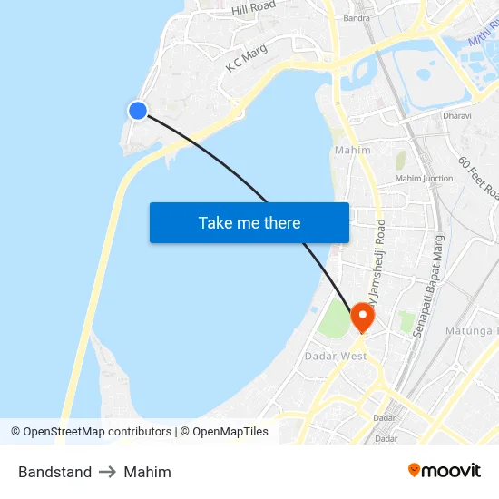Bandstand to Mahim map