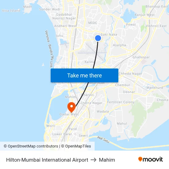 Hilton-Mumbai International Airport to Mahim map