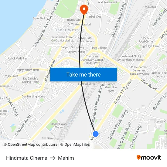 Hindmata Cinema to Mahim map