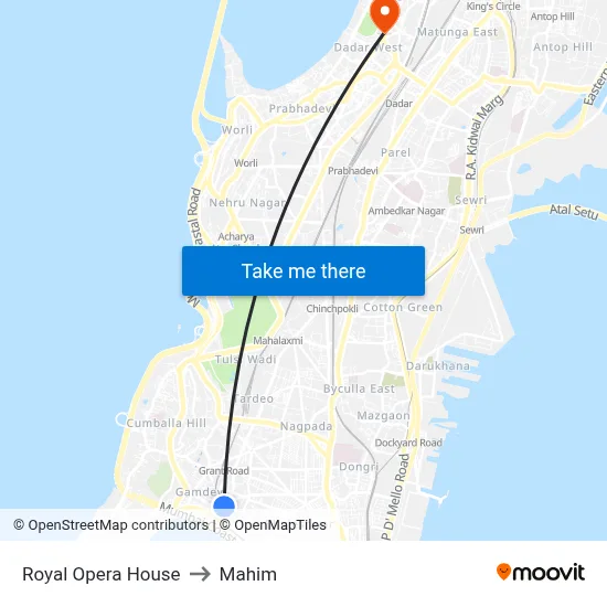 Royal Opera House to Mahim map