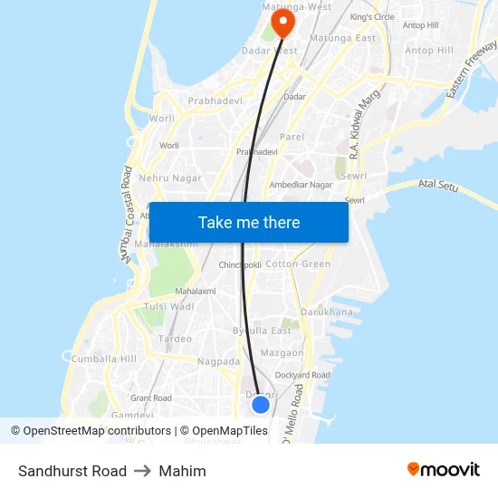Sandhurst Road to Mahim map