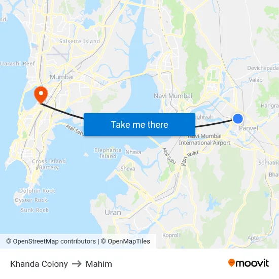 Khanda Colony to Mahim map