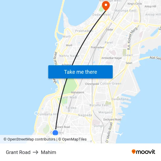 Grant Road to Mahim map