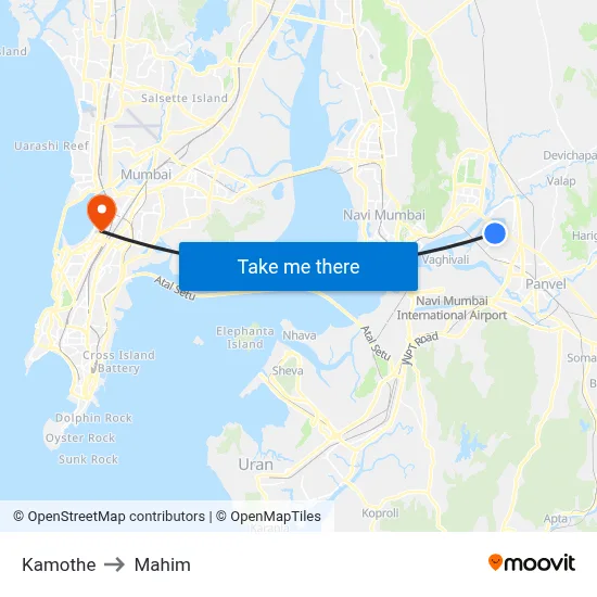 Kamothe to Mahim map