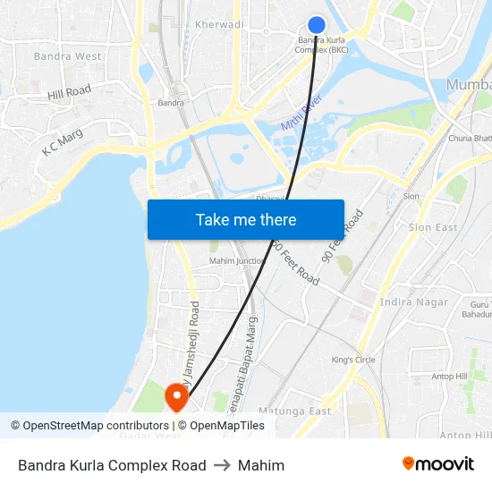 Bandra Kurla Complex Road to Mahim map