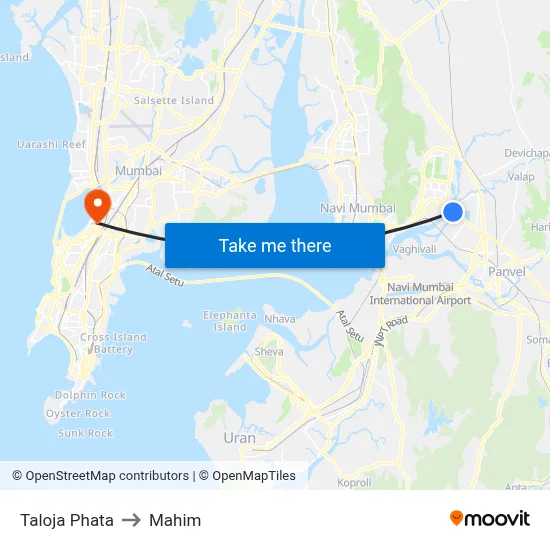 Taloja Phata to Mahim map