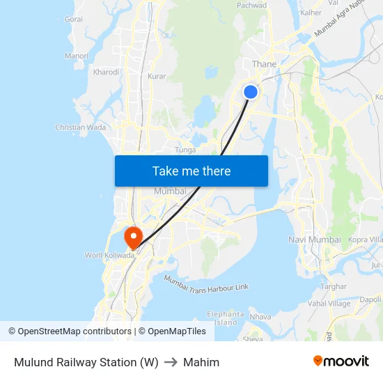 Mulund Railway Station (W) to Mahim map