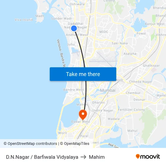 D.N.Nagar / Barfiwala Vidyalaya to Mahim map