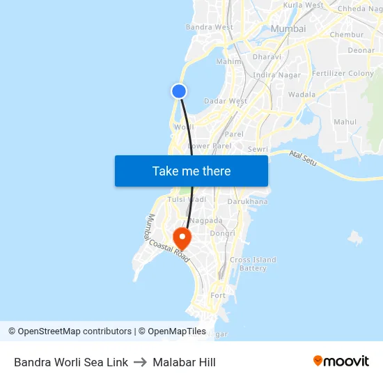 Bandra Worli Sea Link to Malabar Hill map