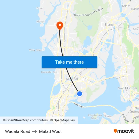 Wadala Road to Malad West map