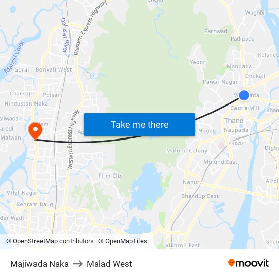 Majiwada Naka to Malad West map