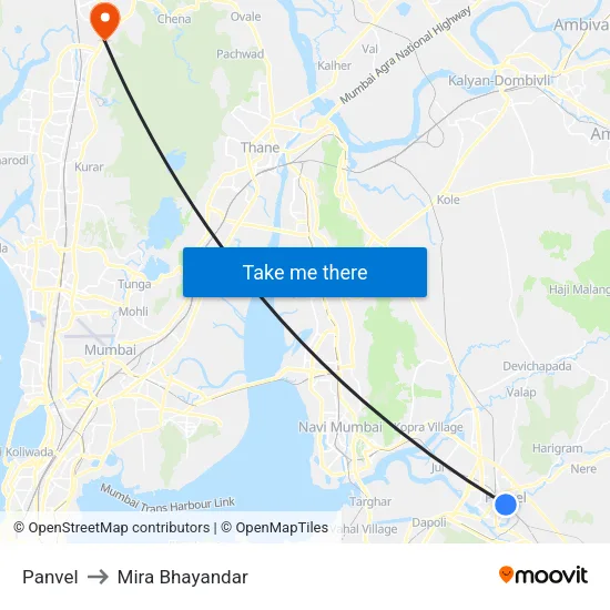 Panvel to Mira Bhayandar map