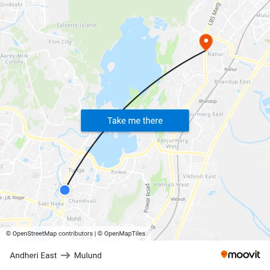 Andheri East to Mulund map