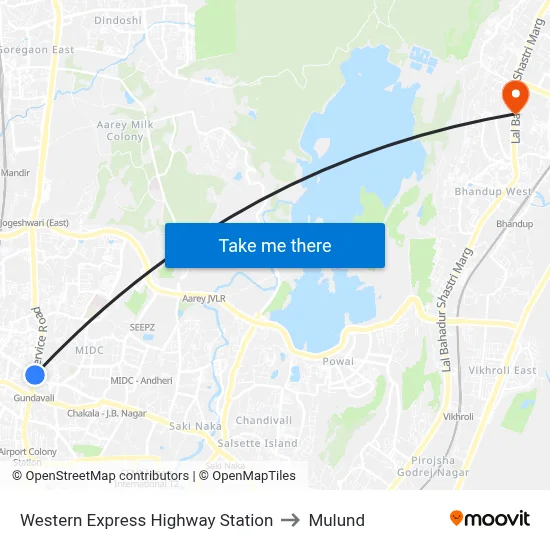 Western Express Highway Station to Mulund map