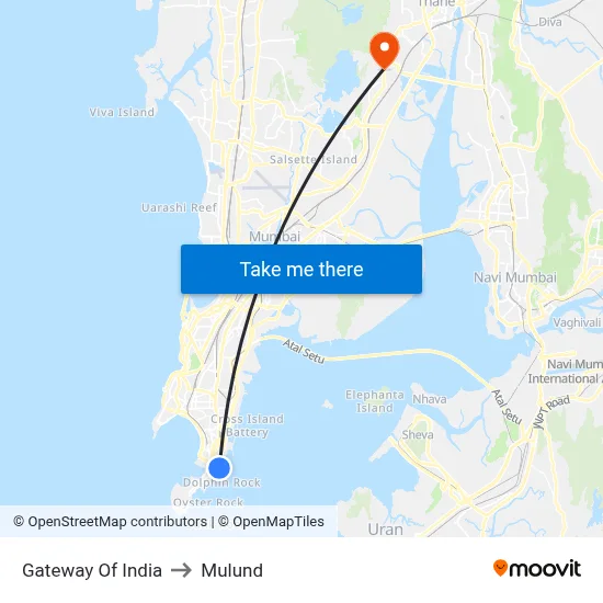 Gateway Of India to Mulund map