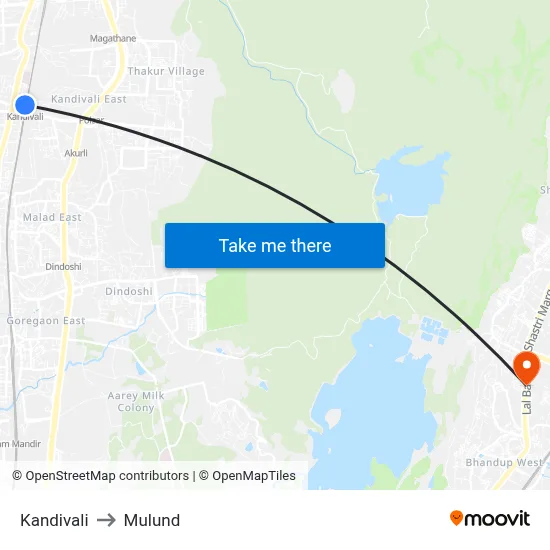 Kandivali to Mulund map