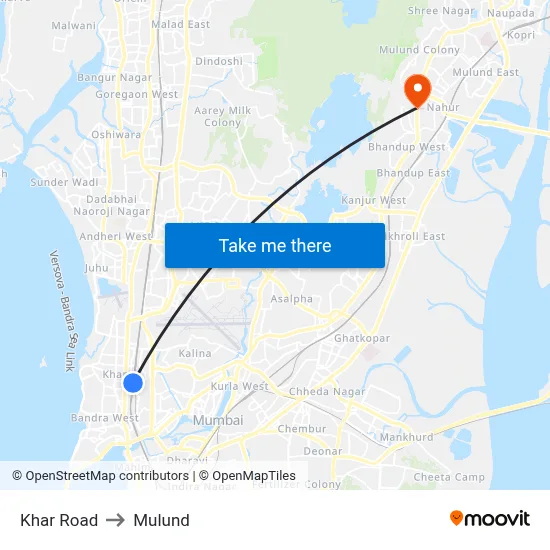 Khar Road to Mulund map