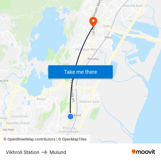 Vikhroli Station to Mulund map