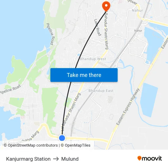 Kanjurmarg Station to Mulund map