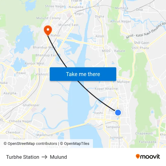 Turbhe Station to Mulund map