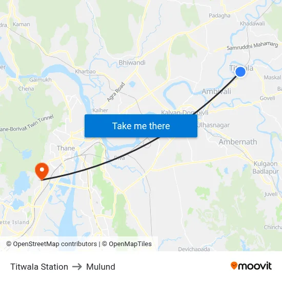 Titwala Station to Mulund map