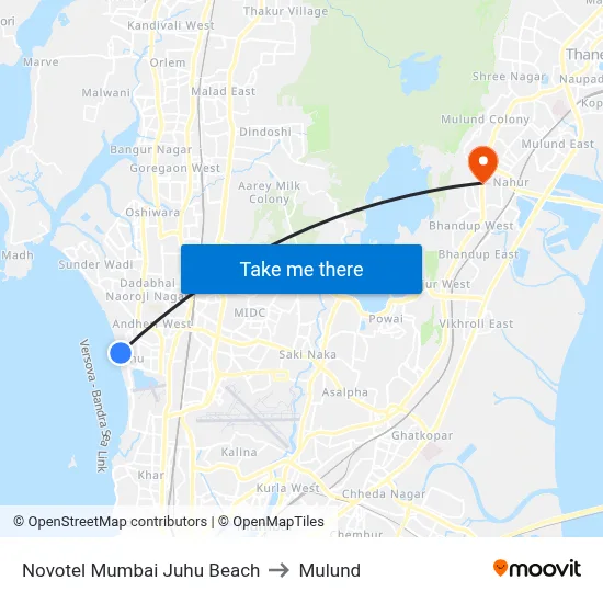 Novotel Mumbai Juhu Beach to Mulund map