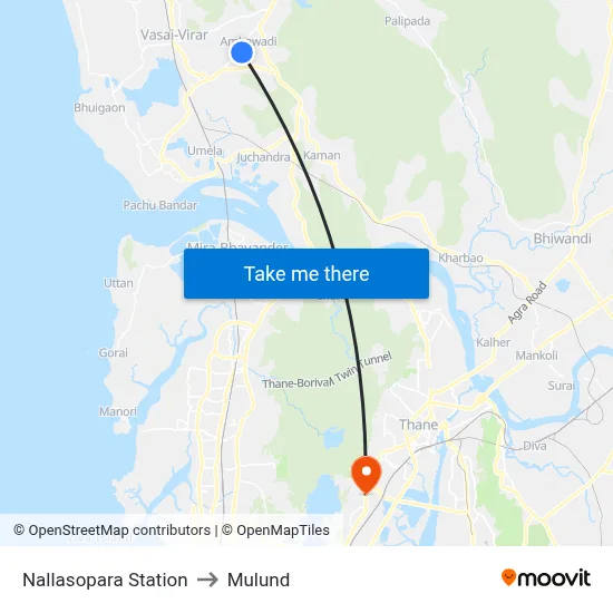 Nallasopara Station to Mulund map