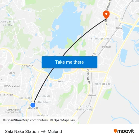 Saki Naka Station to Mulund map