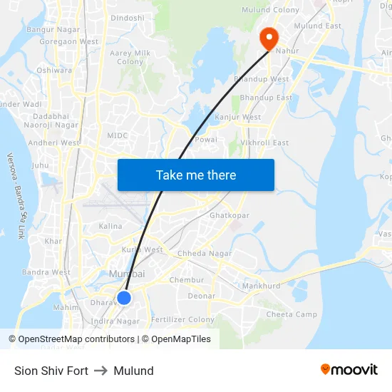 Sion Shiv Fort to Mulund map