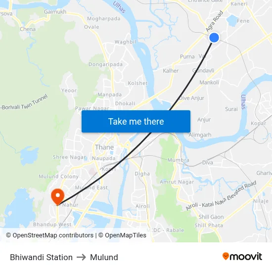 Bhiwandi Station to Mulund map