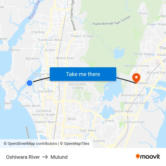 Oshiwara River to Mulund map