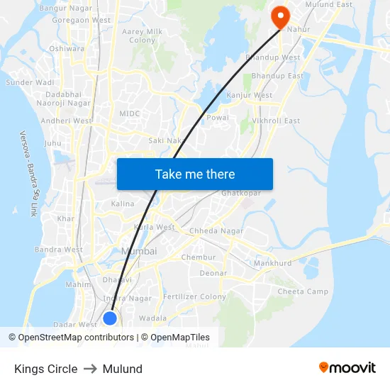 Kings Circle to Mulund map