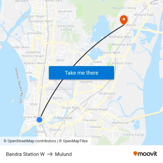 Bandra Station W to Mulund map