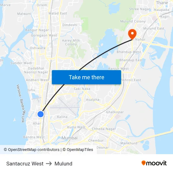 Santacruz West to Mulund map