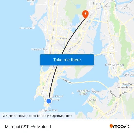 Mumbai CST to Mulund map