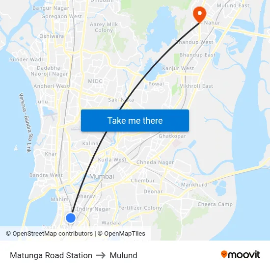 Matunga Road Station to Mulund map